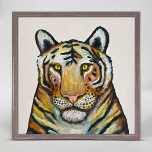 Tiger on Cream Mini Framed Canvas Print by Eli Halpin