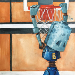 Why robots?!
"A series of oil paintings about sweet n' sad robots who experience the world in a way we take for granted" -Lauren Briere.