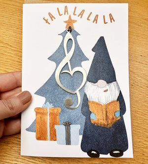 Falalalala Gnome Card and Treble Clef Ornament by Authenticaa