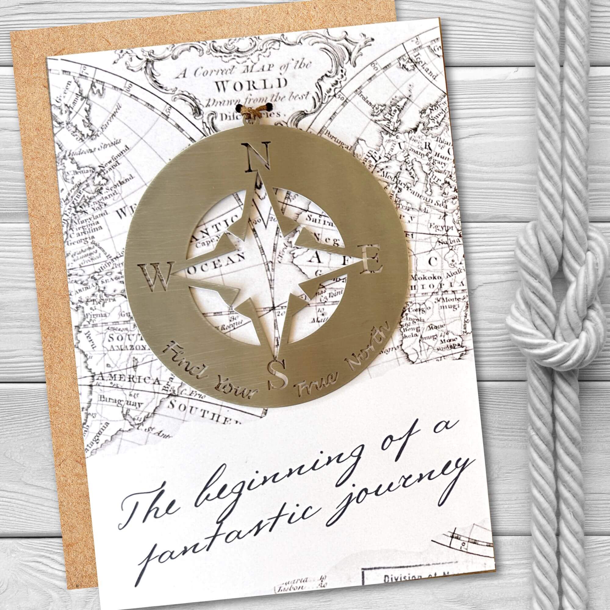 The Beginning of a Fantastic Journey Card with Compass Rose Ornament by Authenticaa