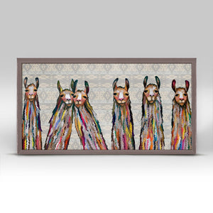 Six Lively Llamas Tribal by Eli Halpin - Austin Tx Artist Mini Framed Canvas Print