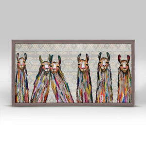 Six Lively Llamas Tribal Mini Framed Canvas Print by Eli Halpin