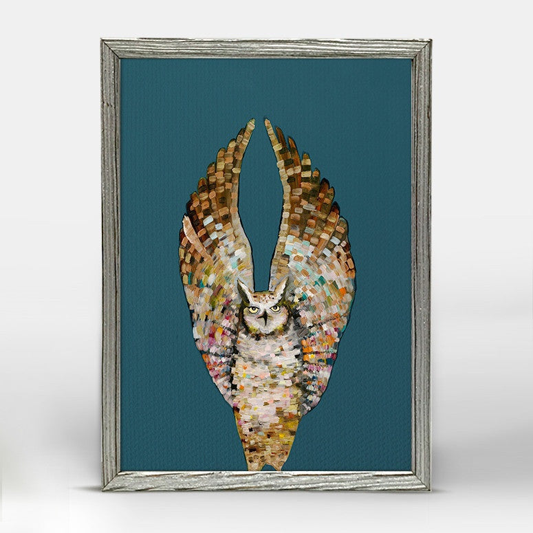 Owl Ballet in Blue Mini Framed Canvas Print by Eli Halpin