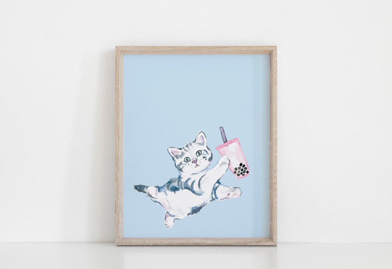 Boba Tea Kitty Print by Kathyphantastic