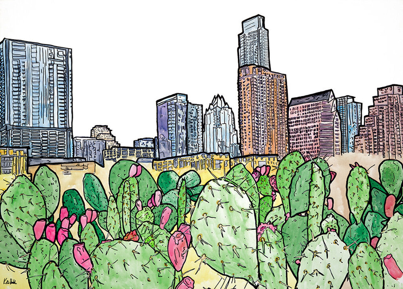 ATX Skyline Prickly Pear Print by Katie Chance + 11"x14"