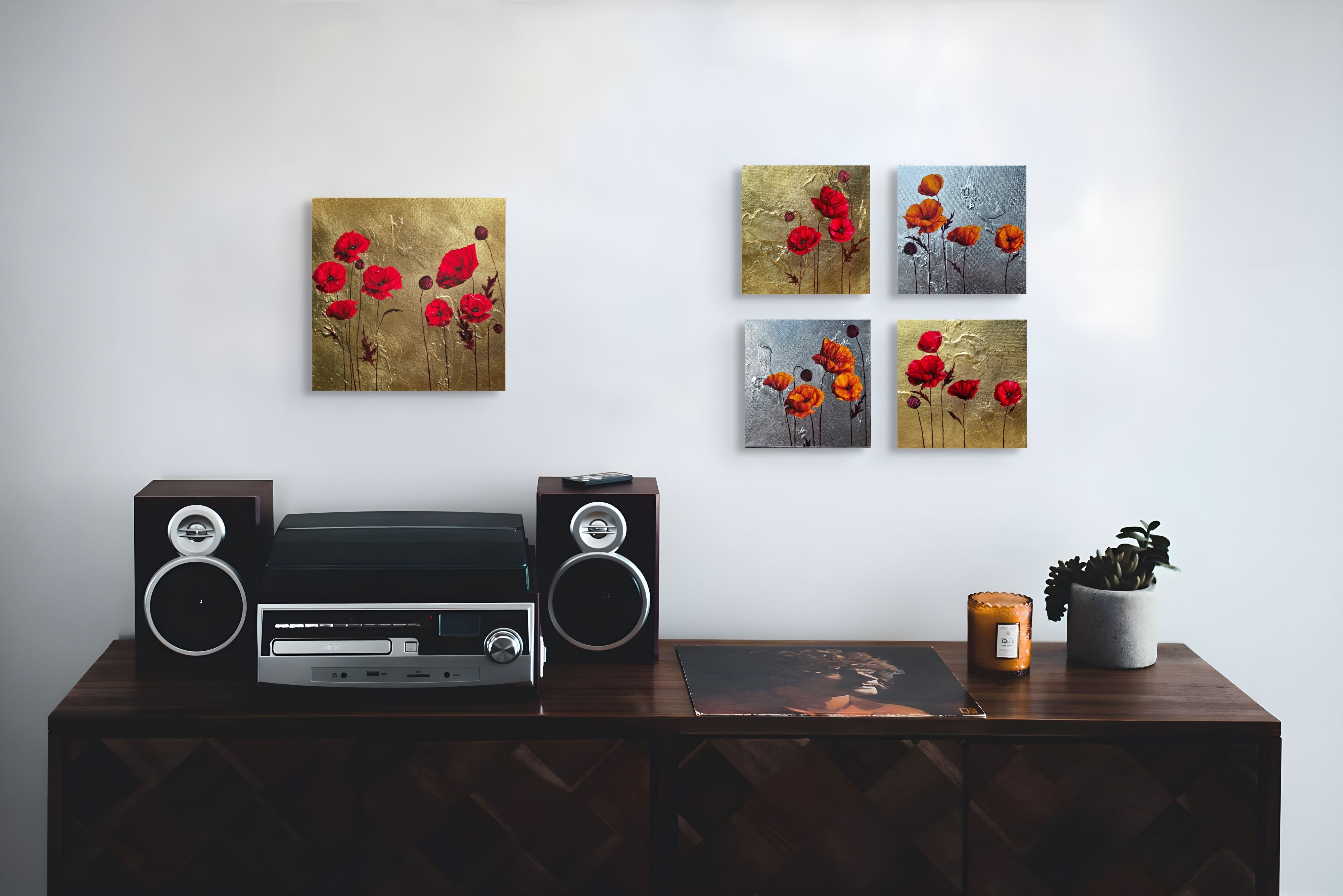 Handful of Orange Poppies in Silver IV by Lauren Hua