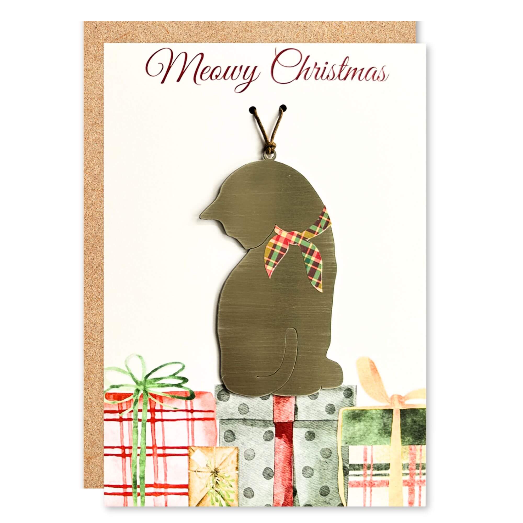 Meowy Christmas Card with Cat Ornament by Authenticaa