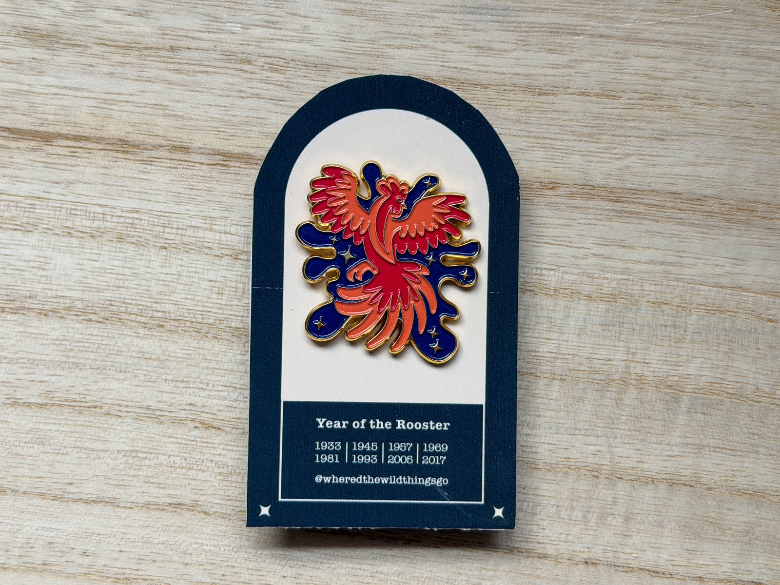 Year of the Rooster Pin by Emily Tolipova of Where’d The Wild Thing Go